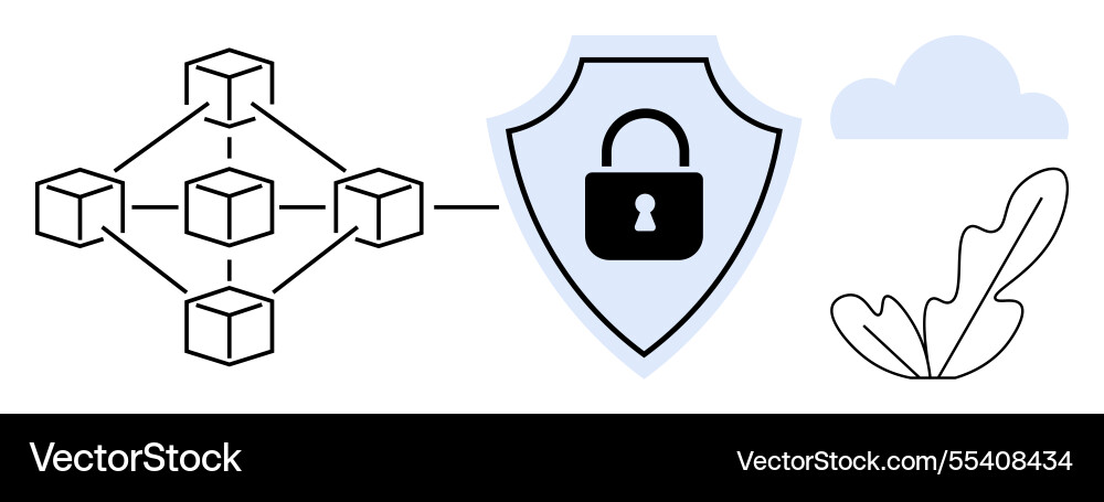 Blockchain network security with shield icon Blockchain network security with shield icon vector image