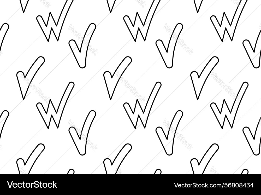 Checkmarks and w-letters seamless pattern outline Vector Image