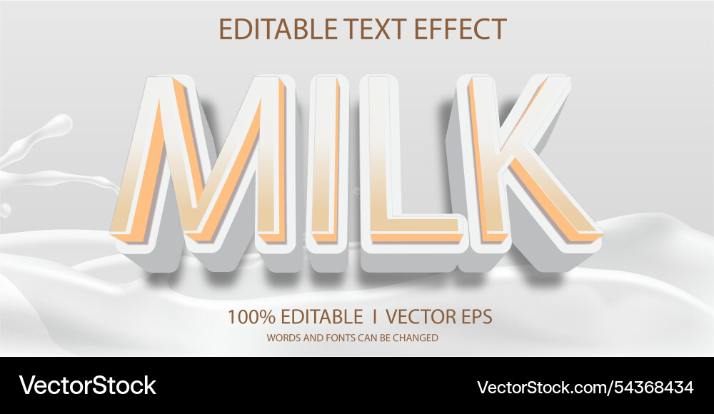Milk 3d text effect with modern style design Vector Image