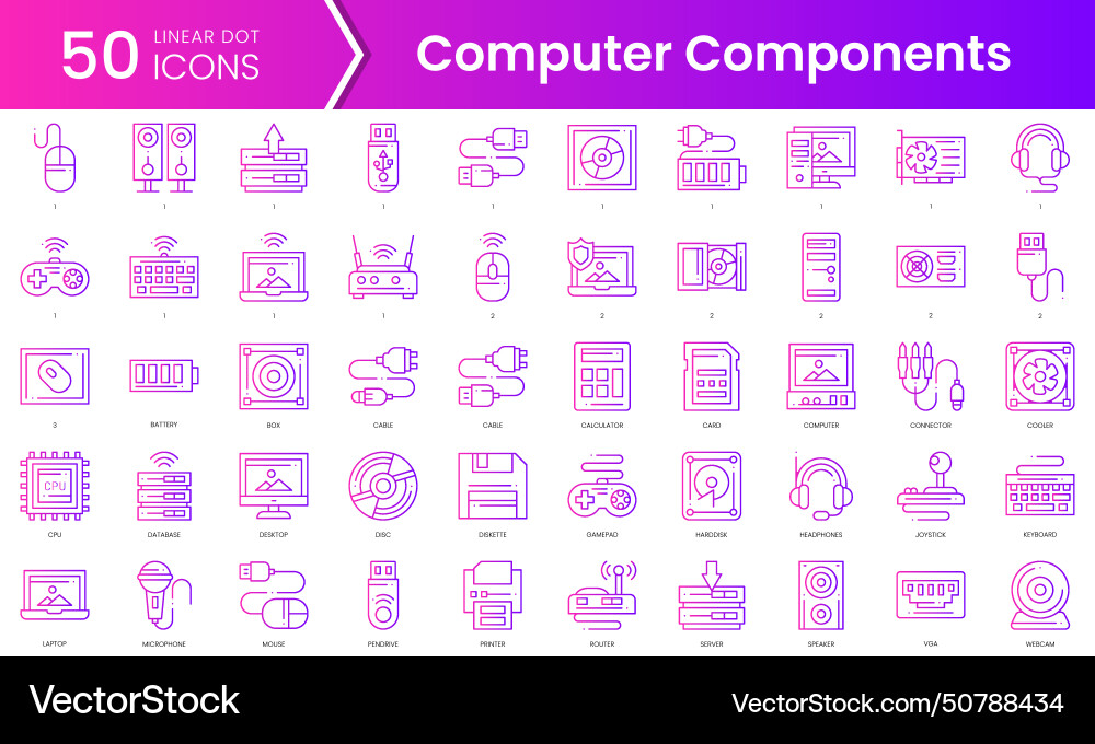 Set of computer components icons gradient style Set of computer components icons gradient style vector image
