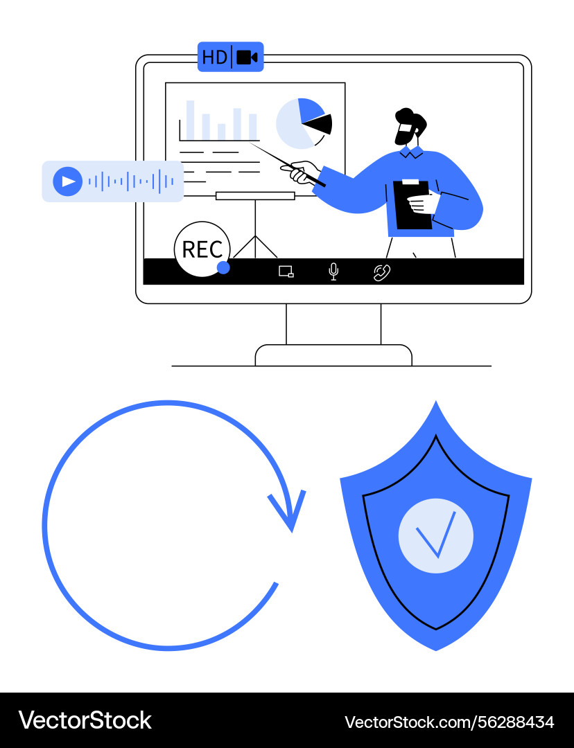 Virtual presentation with data charts and security Virtual presentation with data charts and security vector image