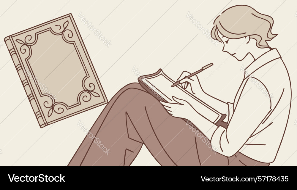 Person sketching in notebook with photo frame Vector Image