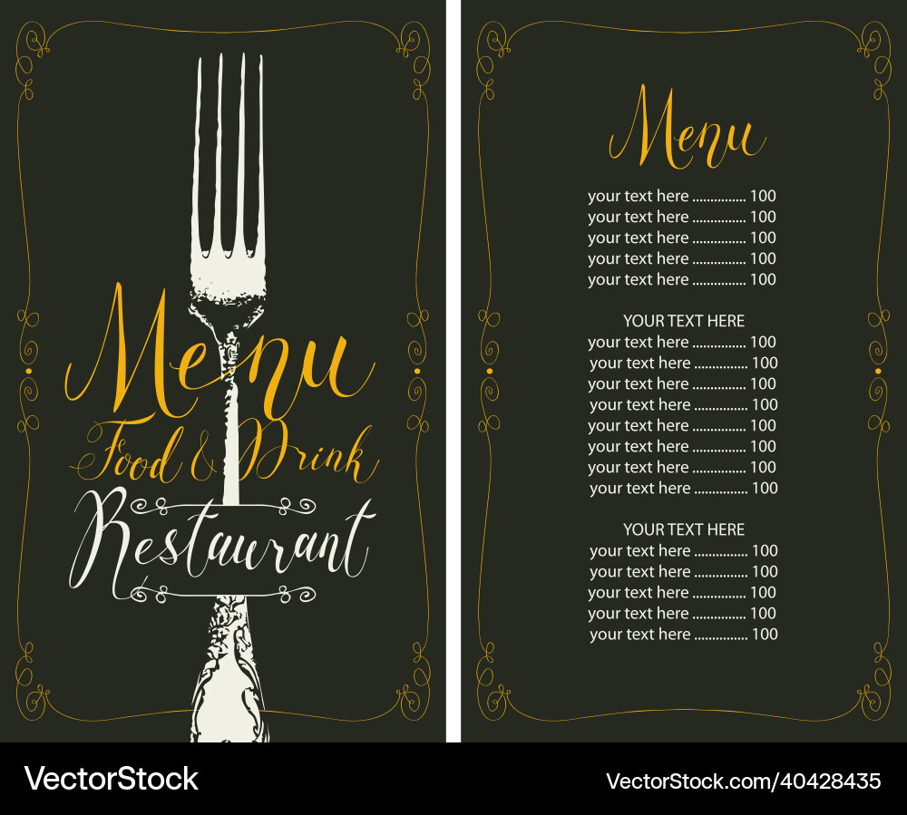 Restaurant menu with price list and realistic fork vector image