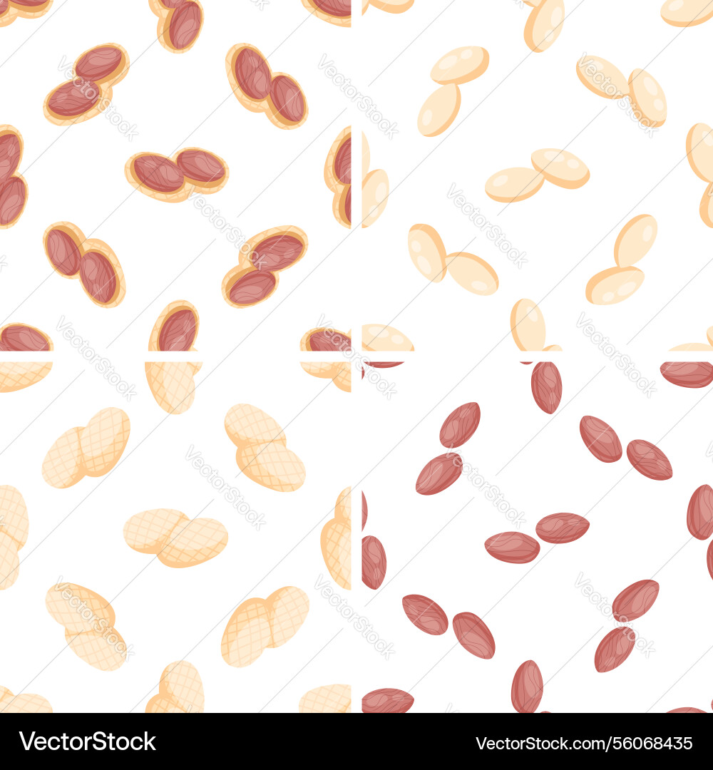 Set of seamless patterns with peanuts in shell Set of seamless patterns with peanuts in shell vector image