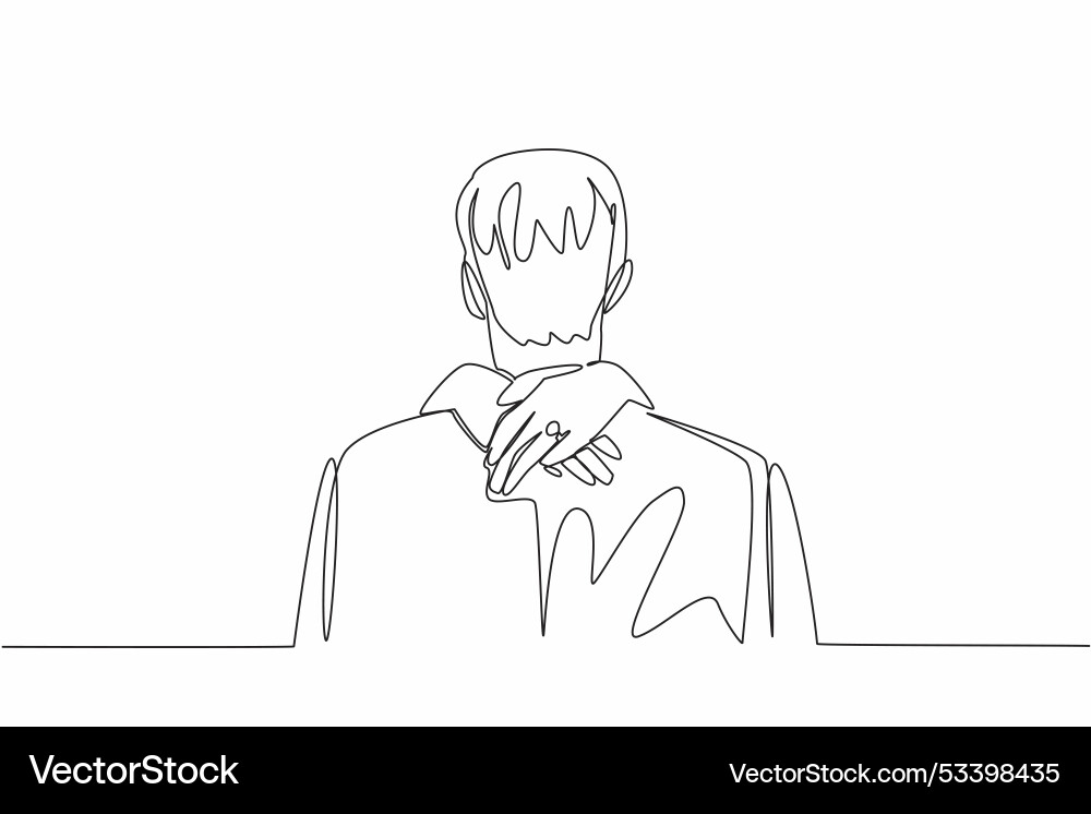 Single continuous line drawing man hugged by two Single continuous line drawing man hugged by two vector image