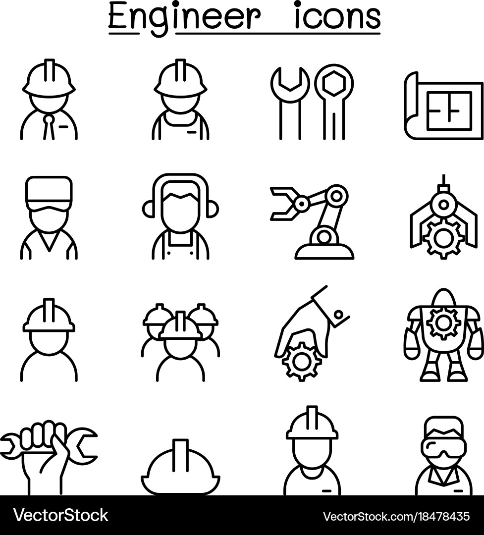 Thin Line Engineer Icon Set vector image