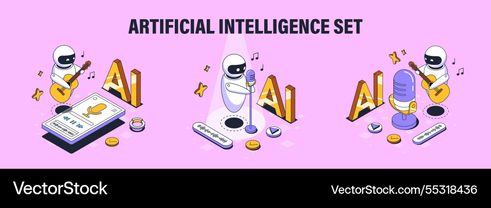 Ai music set robot with musical instruments Ai music set robot with musical instruments vector image