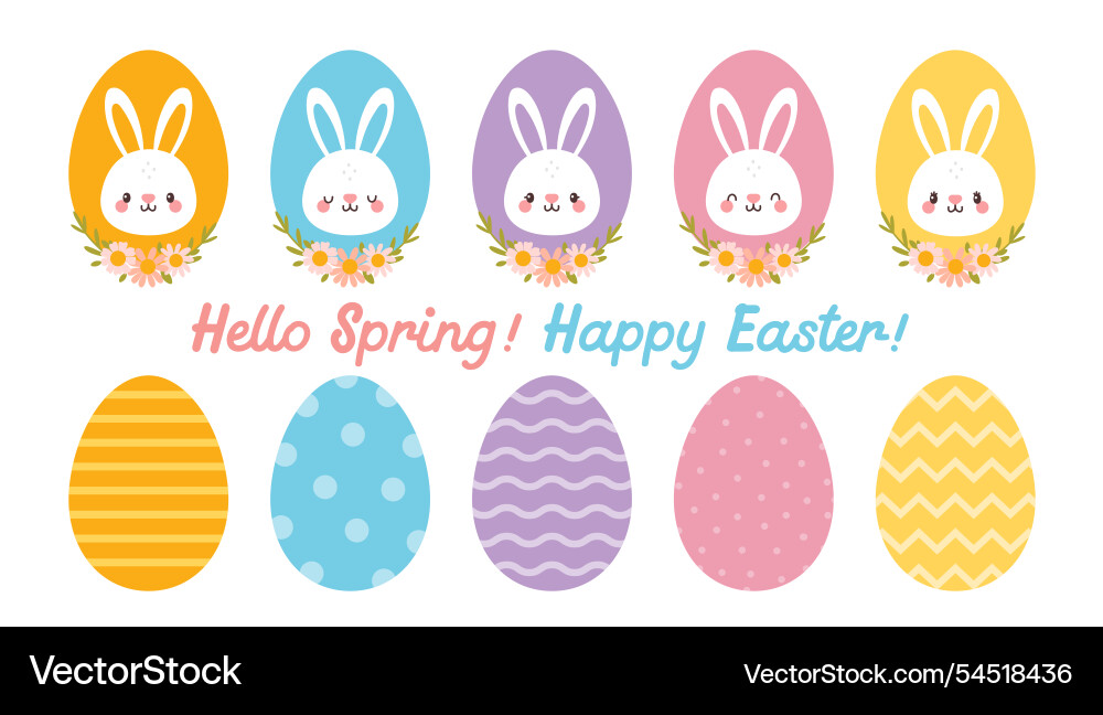 Cute Easter Bunnies and Eggs Royalty Free Vector Image