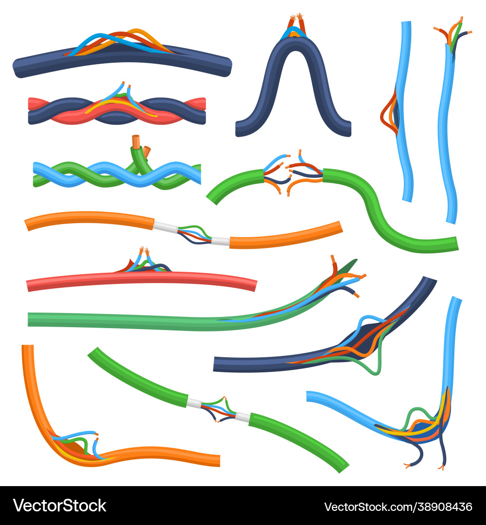Damaged broken short circuit electrical cable Damaged broken short circuit electrical cable vector image
