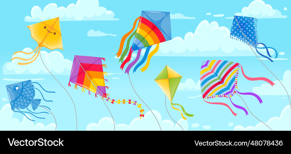 Kites im Himmel Sommer blaue Himmel und Wolken Kites im Himmel Sommer blaue Himmel und Wolken vektorbild