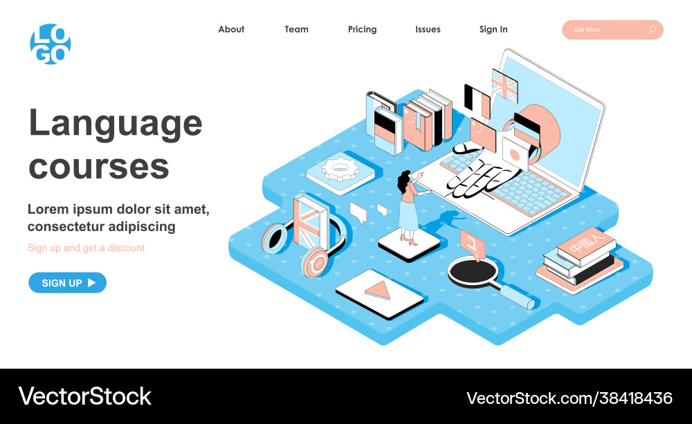 Language course isometric concept student learns Language course isometric concept student learns vector image