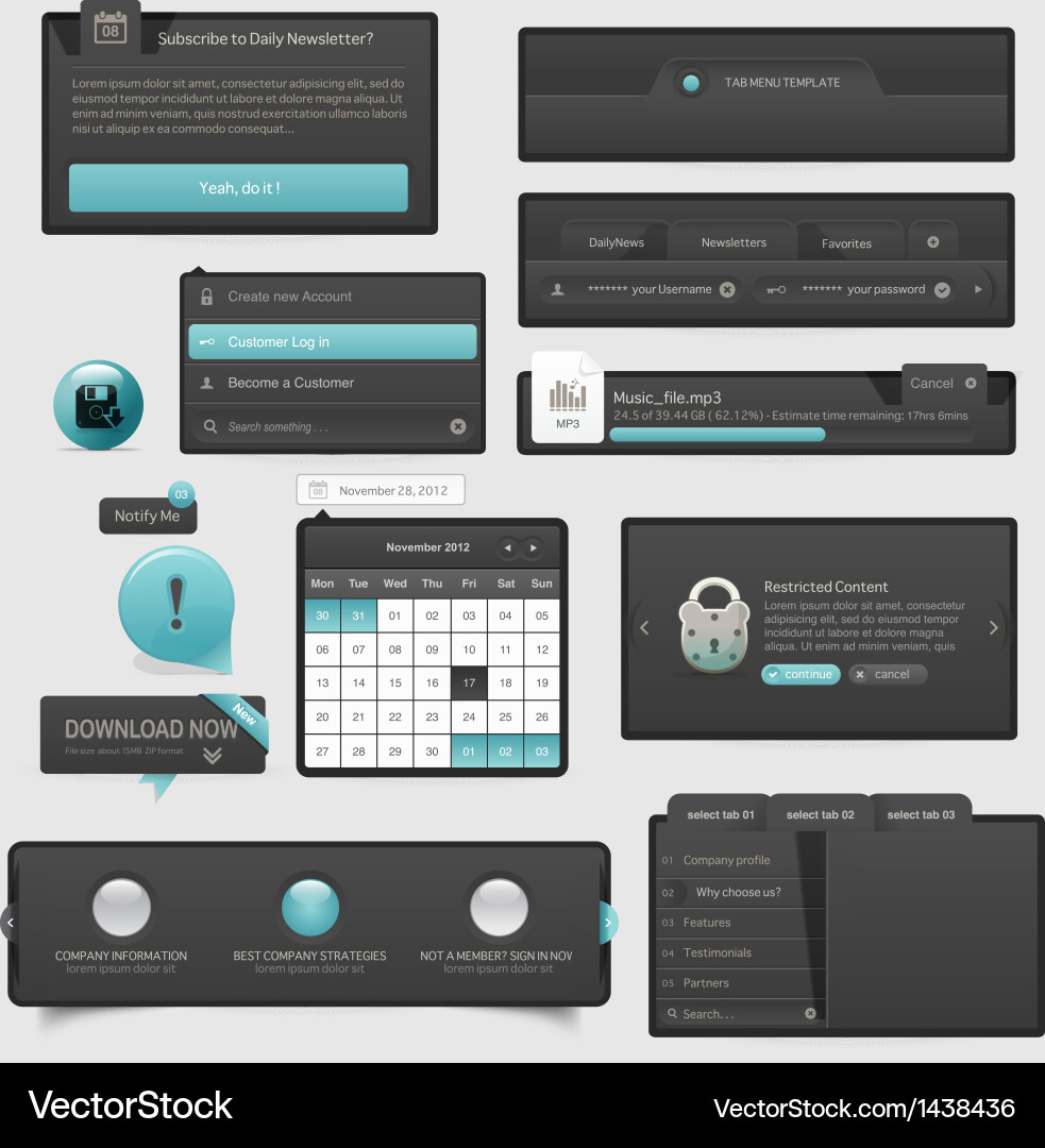 Website UI Elemente - Login & Navigation vektorbild