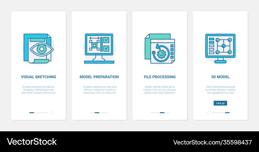 3d Modell Dateiverarbeitung Design ux ui onboarding vektorbild