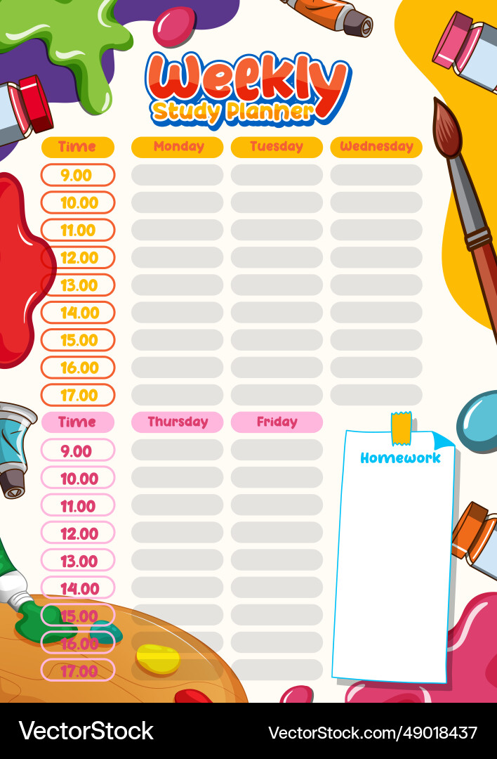 colourful-art-theme-weekly-lesson-plan-with-note-vector-image for Free Printable Art Lesson Plan Template Colourful art theme weekly lesson plan with note Vector Image for Free Printable Art Lesson Plan Template