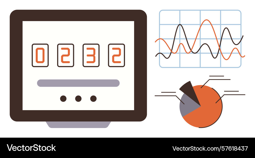 Data dashboard with counter line graph and pie Data dashboard with counter line graph and pie vector image