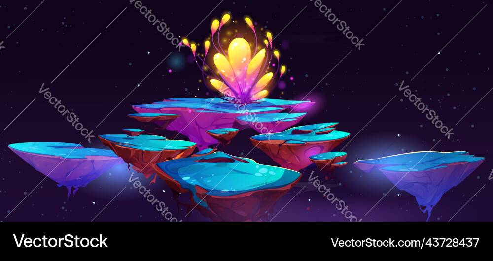 Fantasy flower on flying island platform Fantasy flower on flying island platform vector image