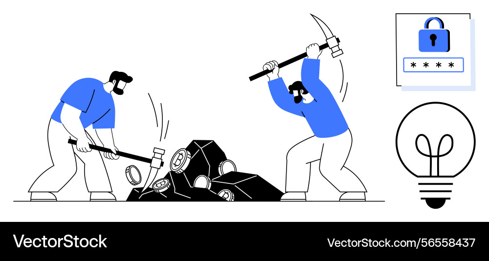 Team breaking rocks for ideas with password Vector Image