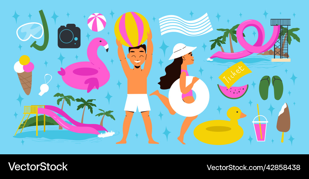 Aquapark flat set Royalty Free Vector Image - VectorStock