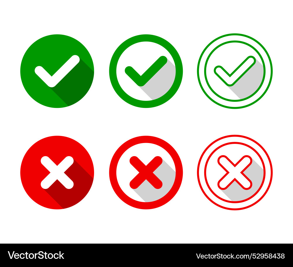 Check mark and cross icons flat round button vector image