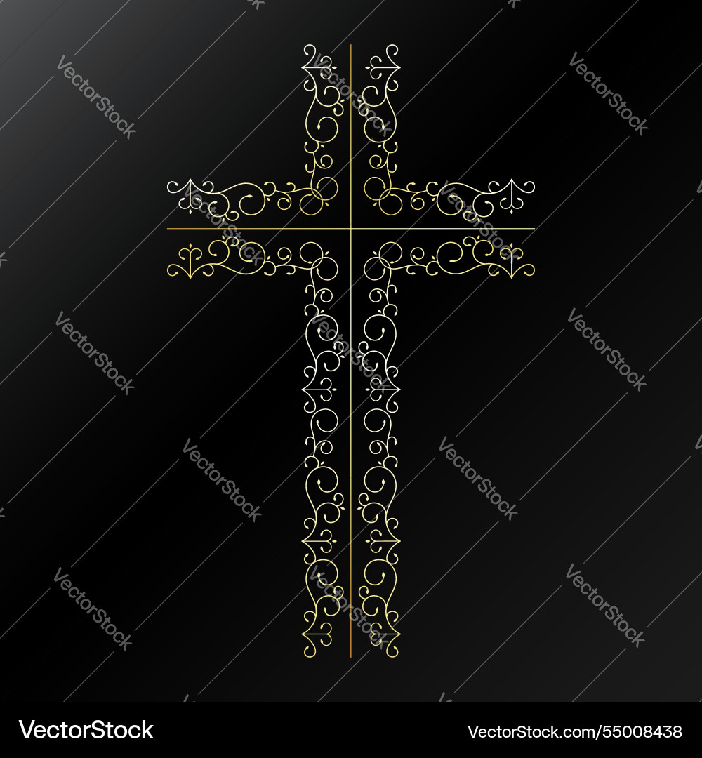 Christian cross made of golden unique pattern Christian cross made of golden unique pattern Vector Image
