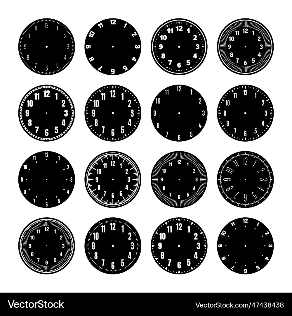 Mechanical clock faces watch dial with numerals Mechanical clock faces watch dial with numerals vector image