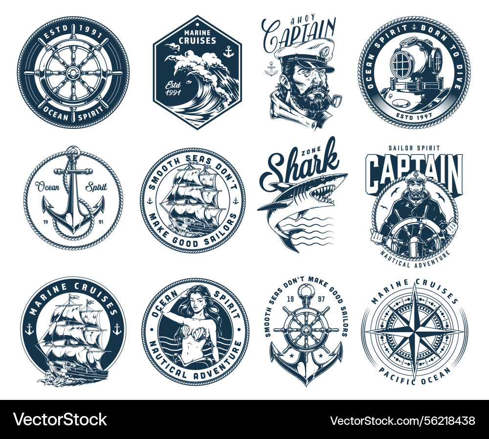 Nautical Adventure Vintage Set Vector Image