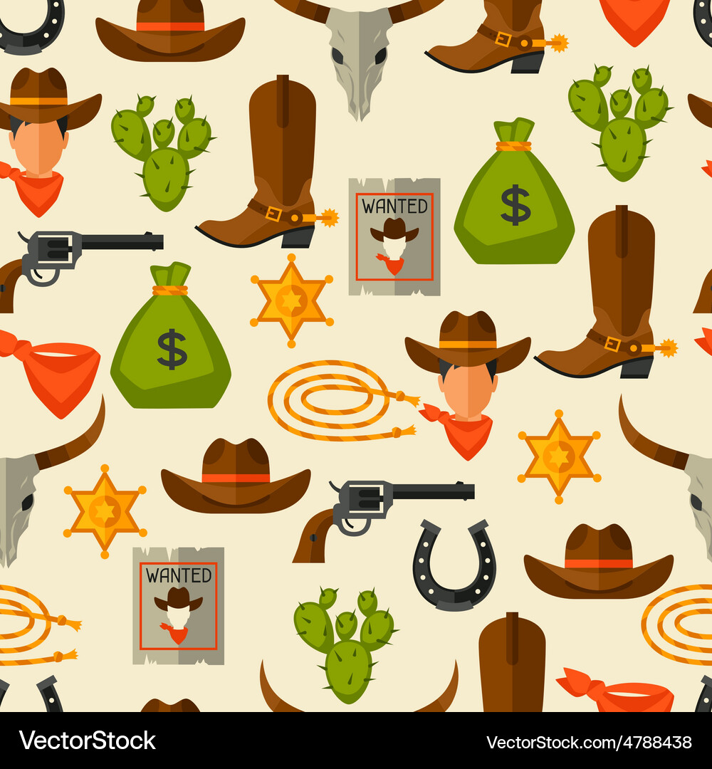 Wild west seamless pattern with cowboy objects Vector Image