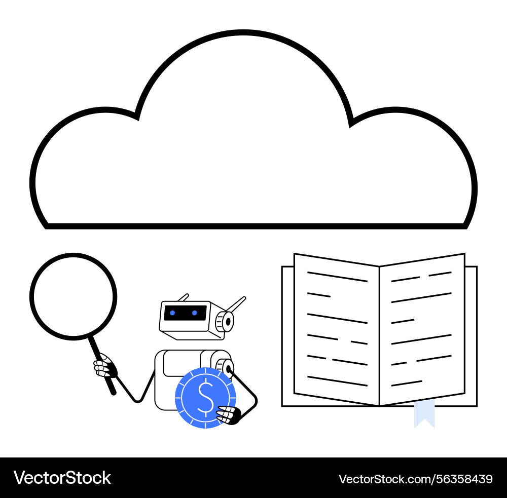 Cloud computing concept with ai robot exploring Vector Image