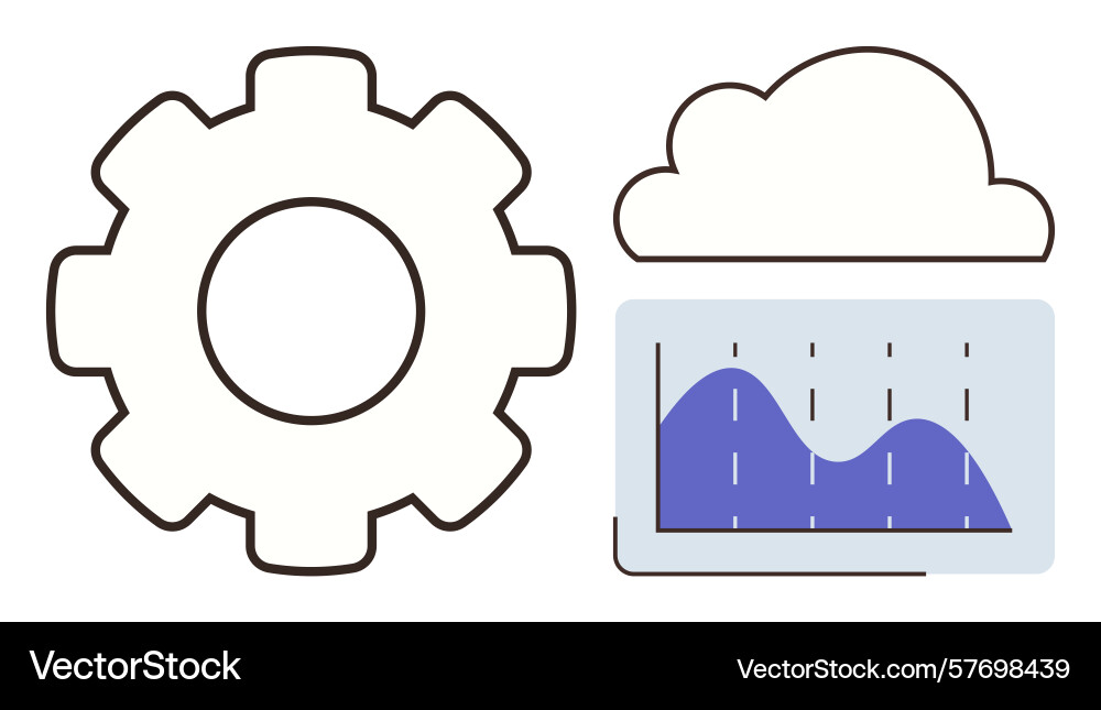 Cloud data analytics with gear and graph depicting Cloud data analytics with gear and graph depicting vector image