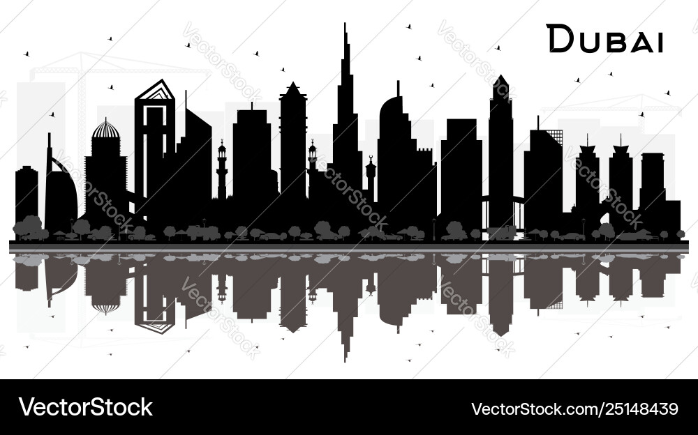 Dubai uae city skyline silhouette with black Dubai uae city skyline silhouette with black vector image