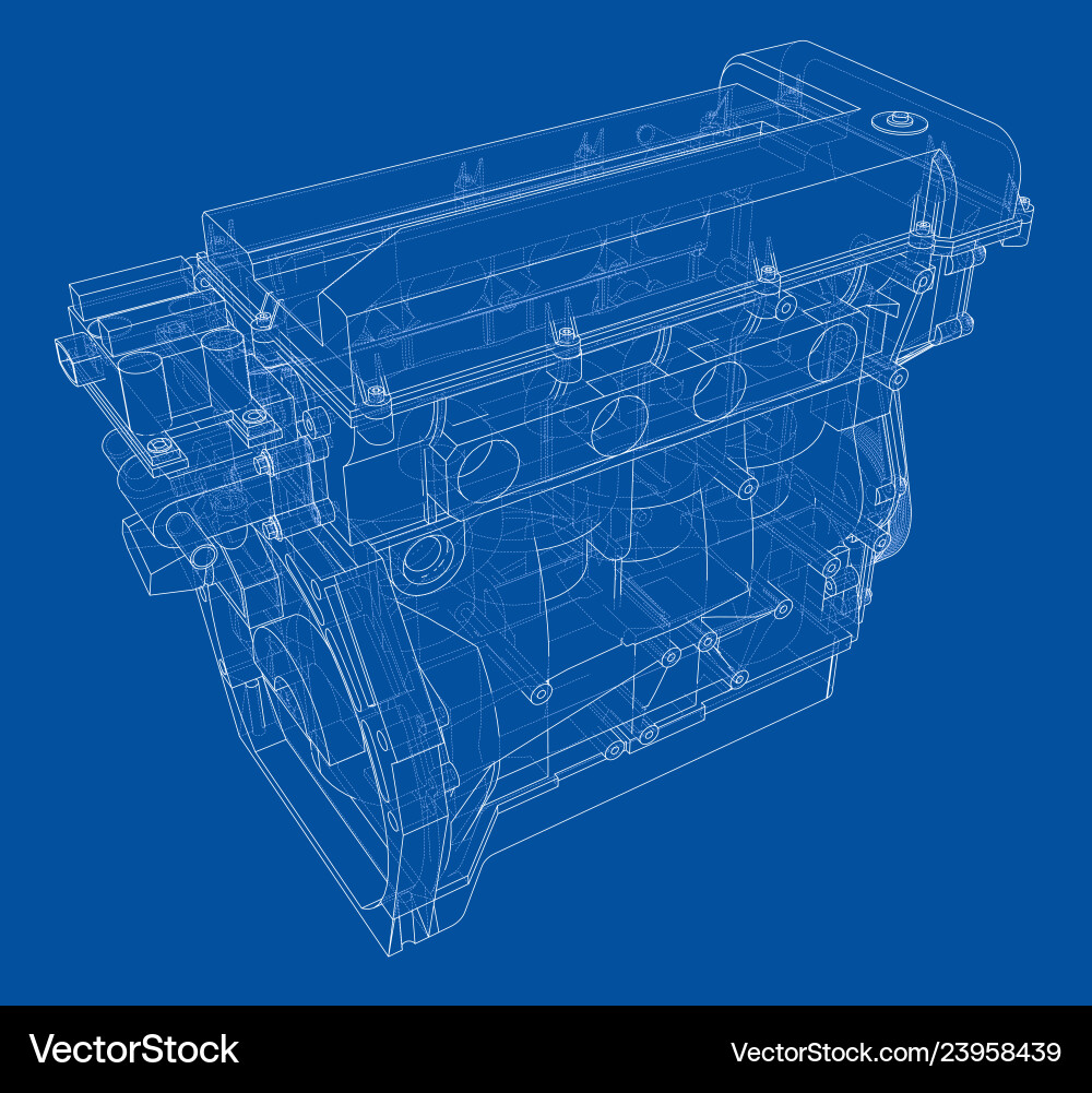 Engine sketch rendering of 3d vector image