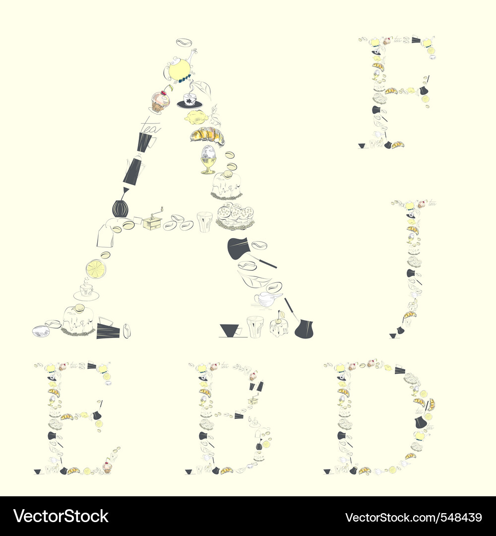 Food Letter Font - Beverage & Dessert Vector Image