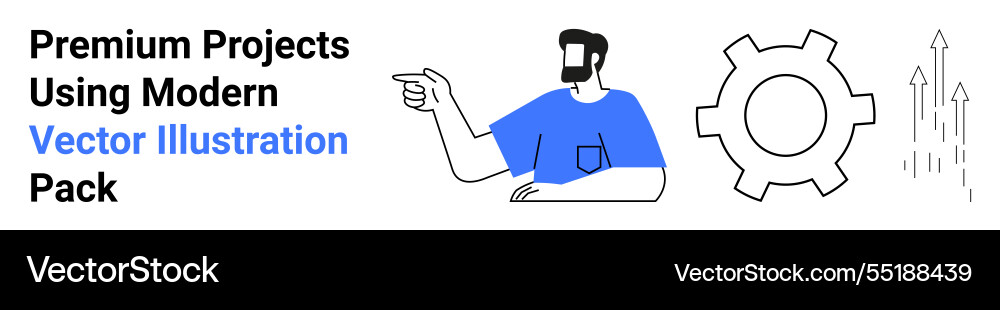 Man gesturing with gear and arrows representing Vector Image