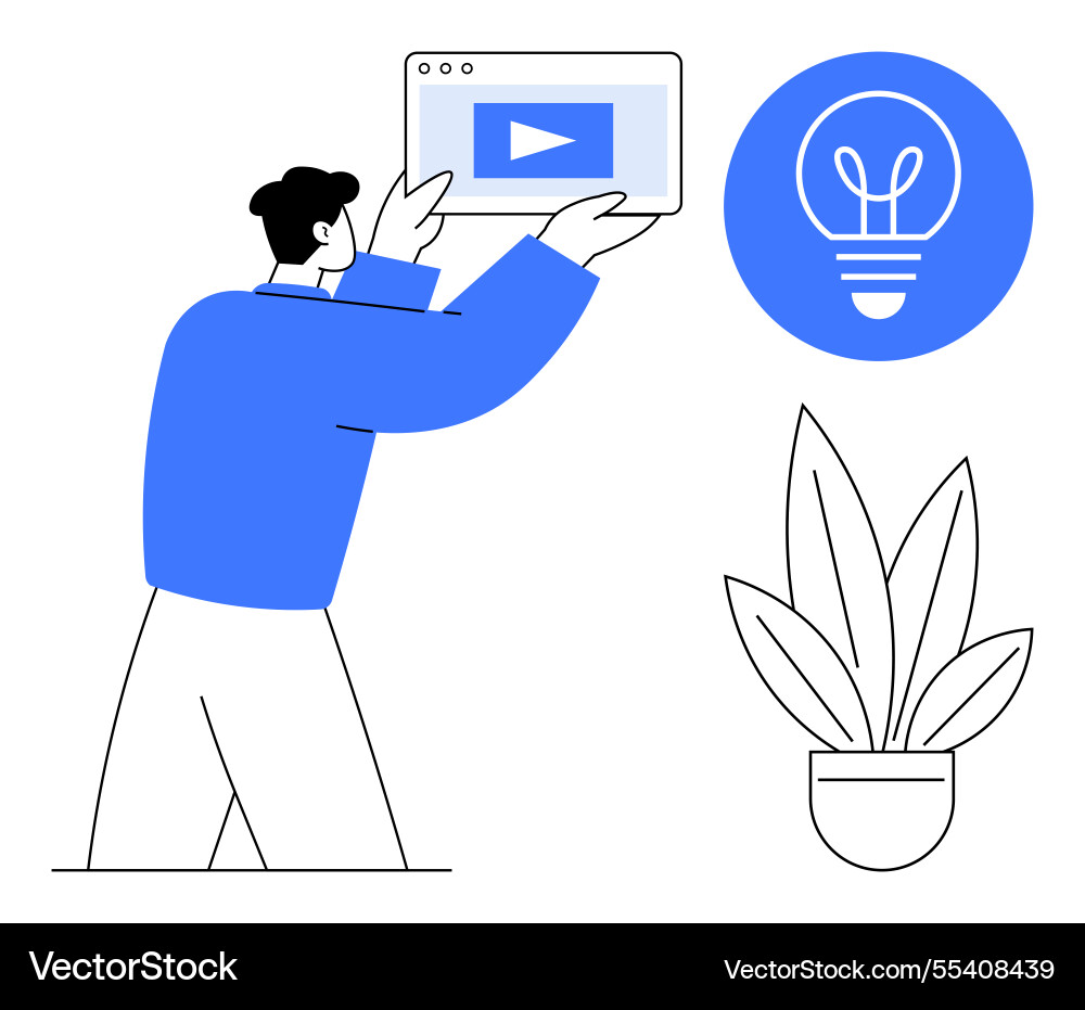 Man holding digital video player symbol with light Man holding digital video player symbol with light vector image