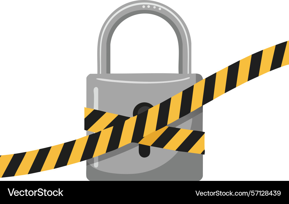 Padlock with caution tape symbolizing security vector image
