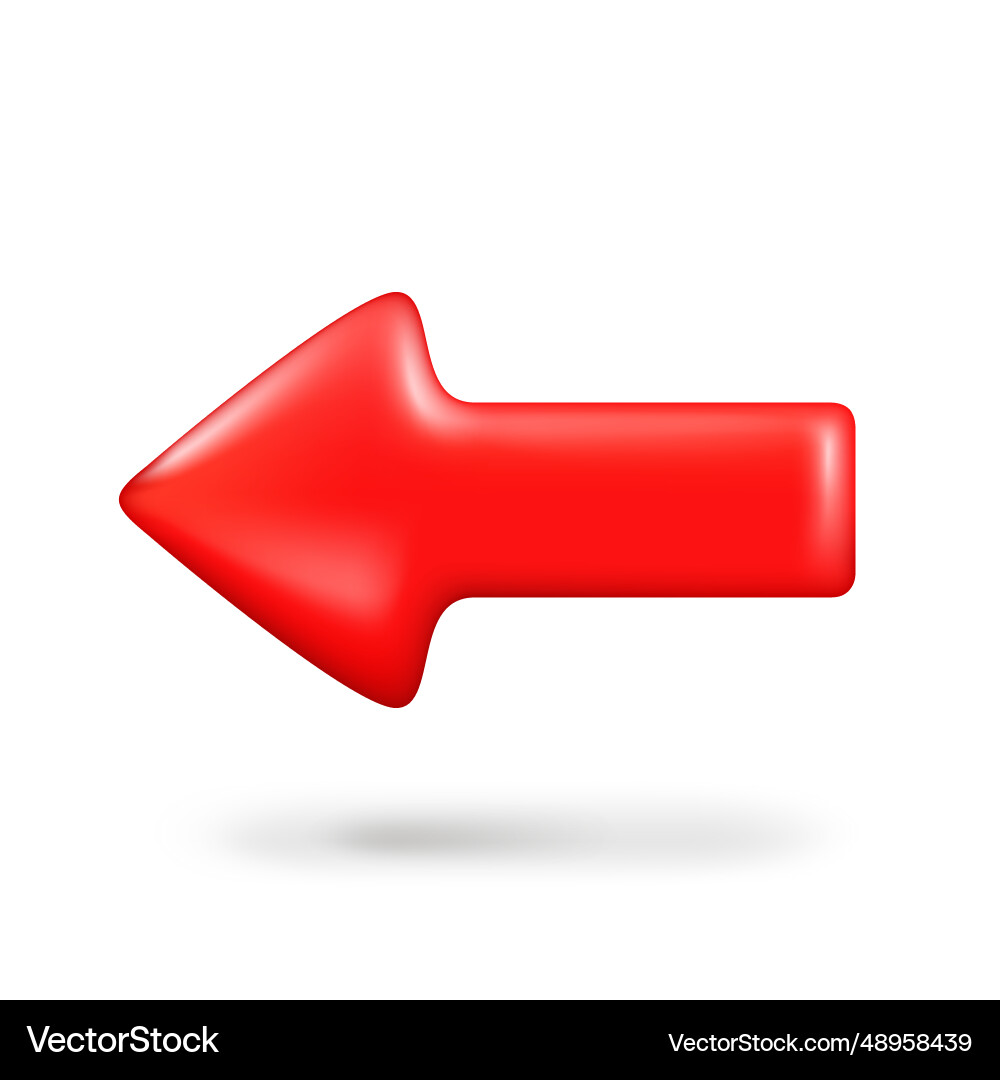 Red backward arrow realistic sign 3d element vector image