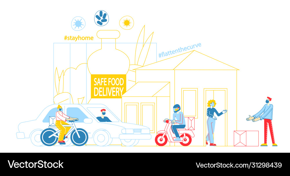 Safe food delivery courier characters wearing Safe food delivery courier characters wearing vector image