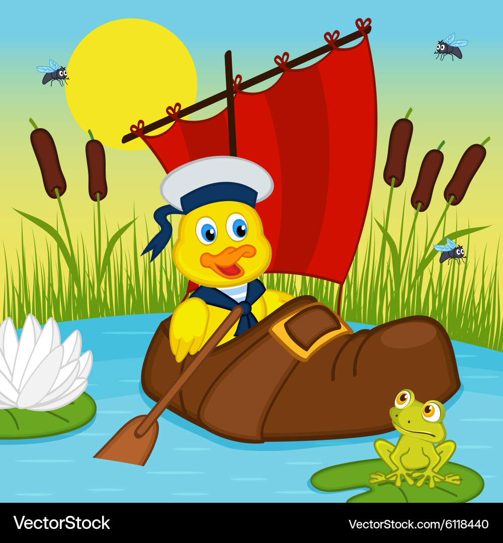 Duckling in a Boot on a Lake Vector Image