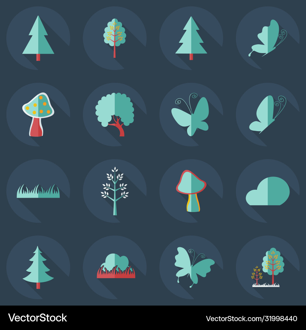 Flat concept set modern design with shadow forest vector image