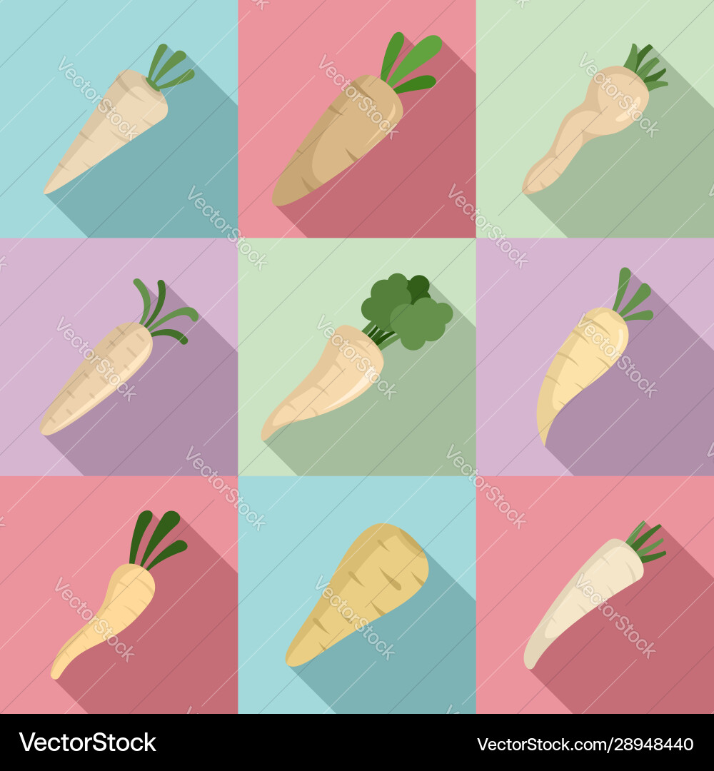 Parsnip icons set flat style Vector Image