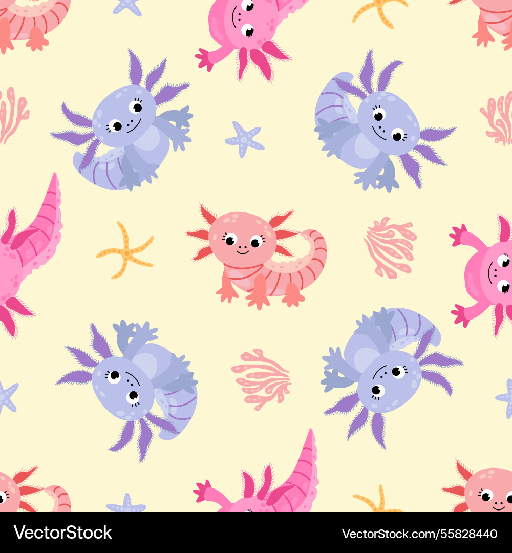 Seamless pattern with axolotl design for fabric Vector Image
