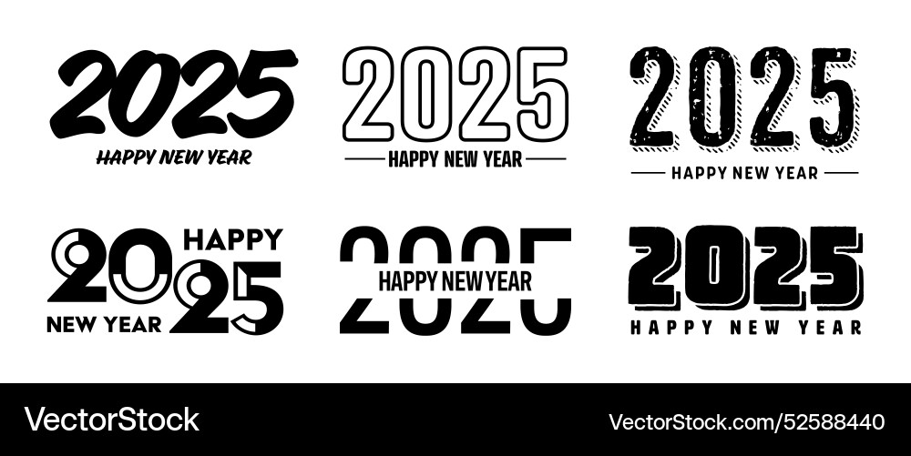 Set of 2025 happy new year greeting text designs Set of 2025 happy new year greeting text designs vector image