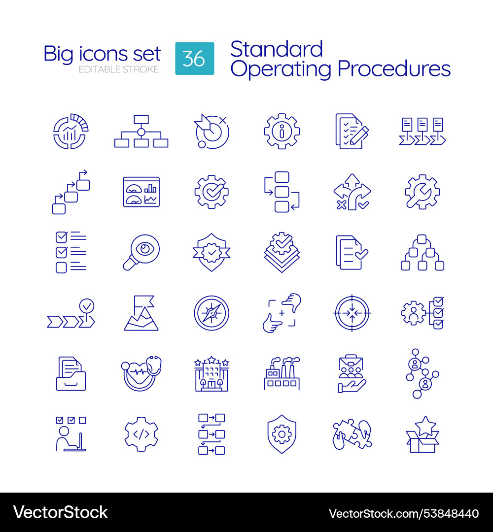 Standard operating procedures linear icons set Standard operating procedures linear icons set vector image
