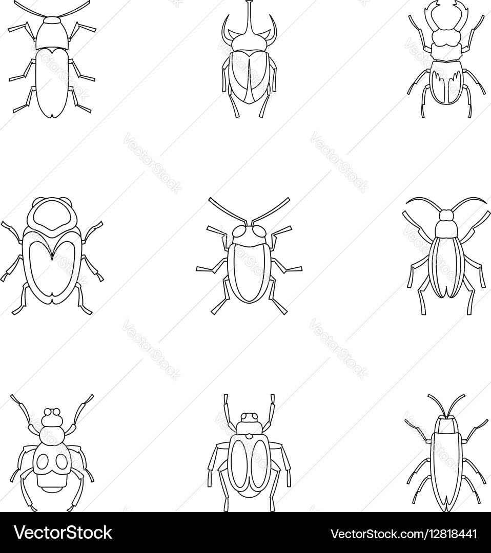 Bugs icons set outline style vector image