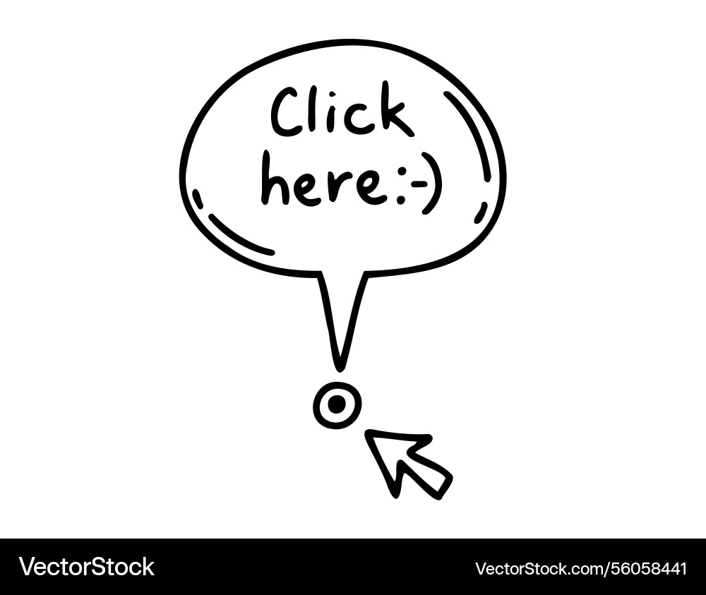 Click here doodle button hand drawn sketch cursor vector image