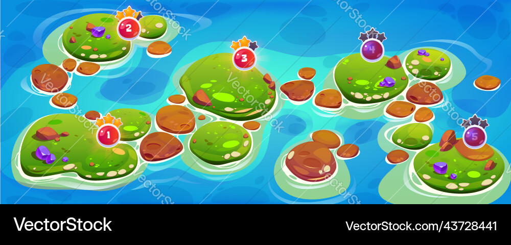 Game ui level map islands in ocean arcade platform Game ui level map islands in ocean arcade platform vector image
