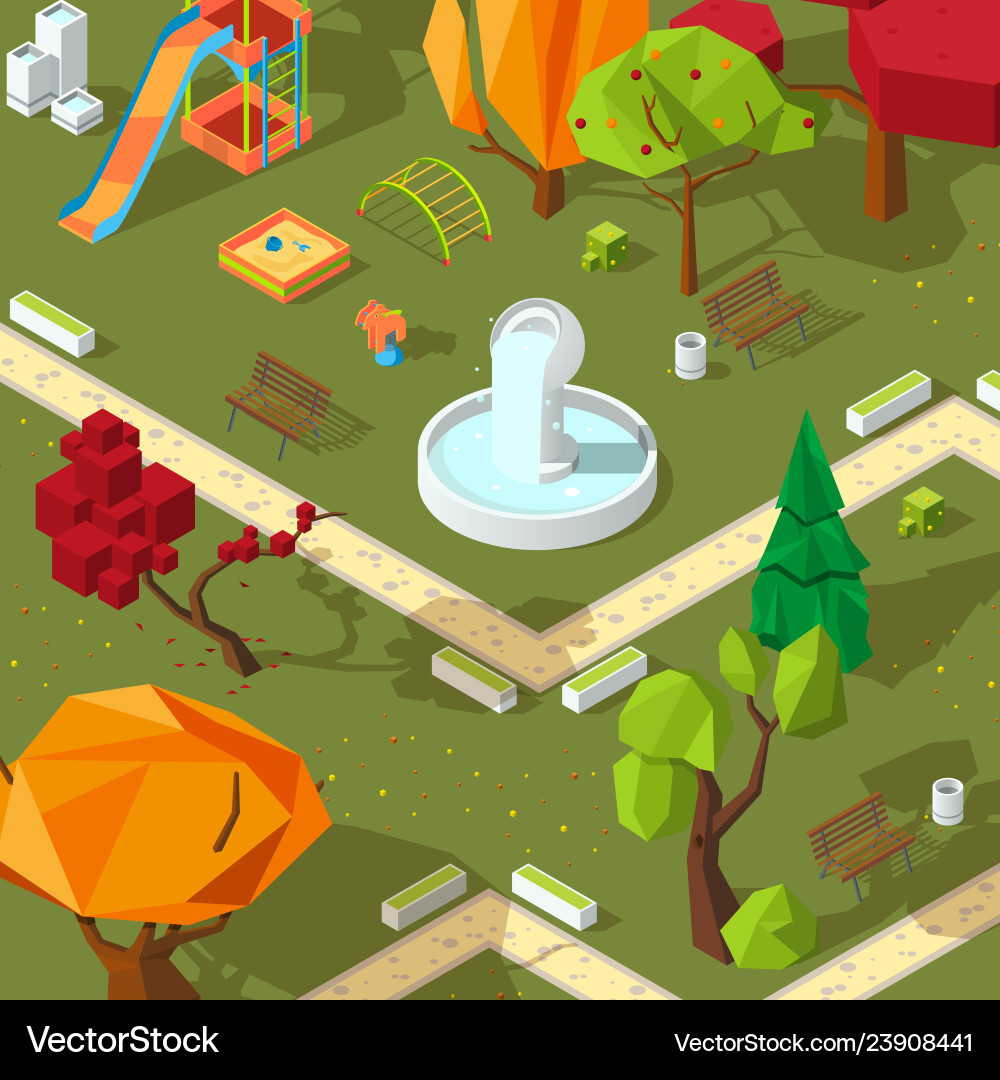 Isometric Park Trees 3D Low Poly Royalty Free Vector Image
