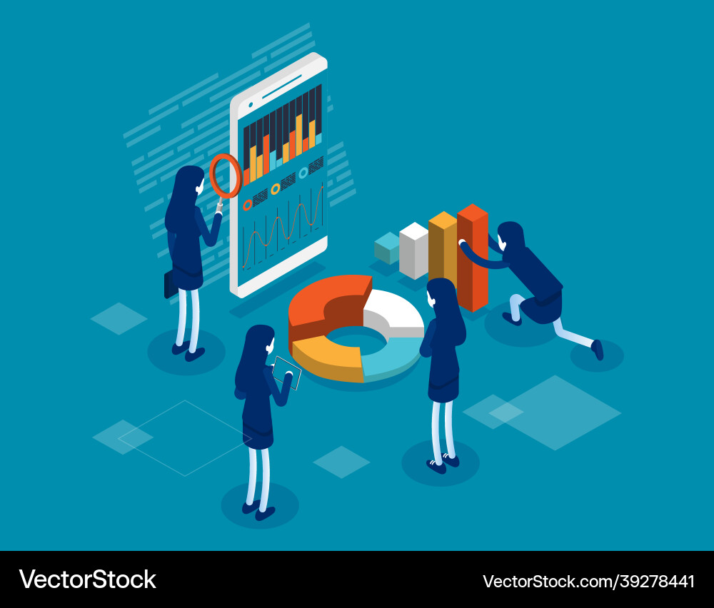 Online statistics and data analytics isometric Online statistics and data analytics isometric Vector Image