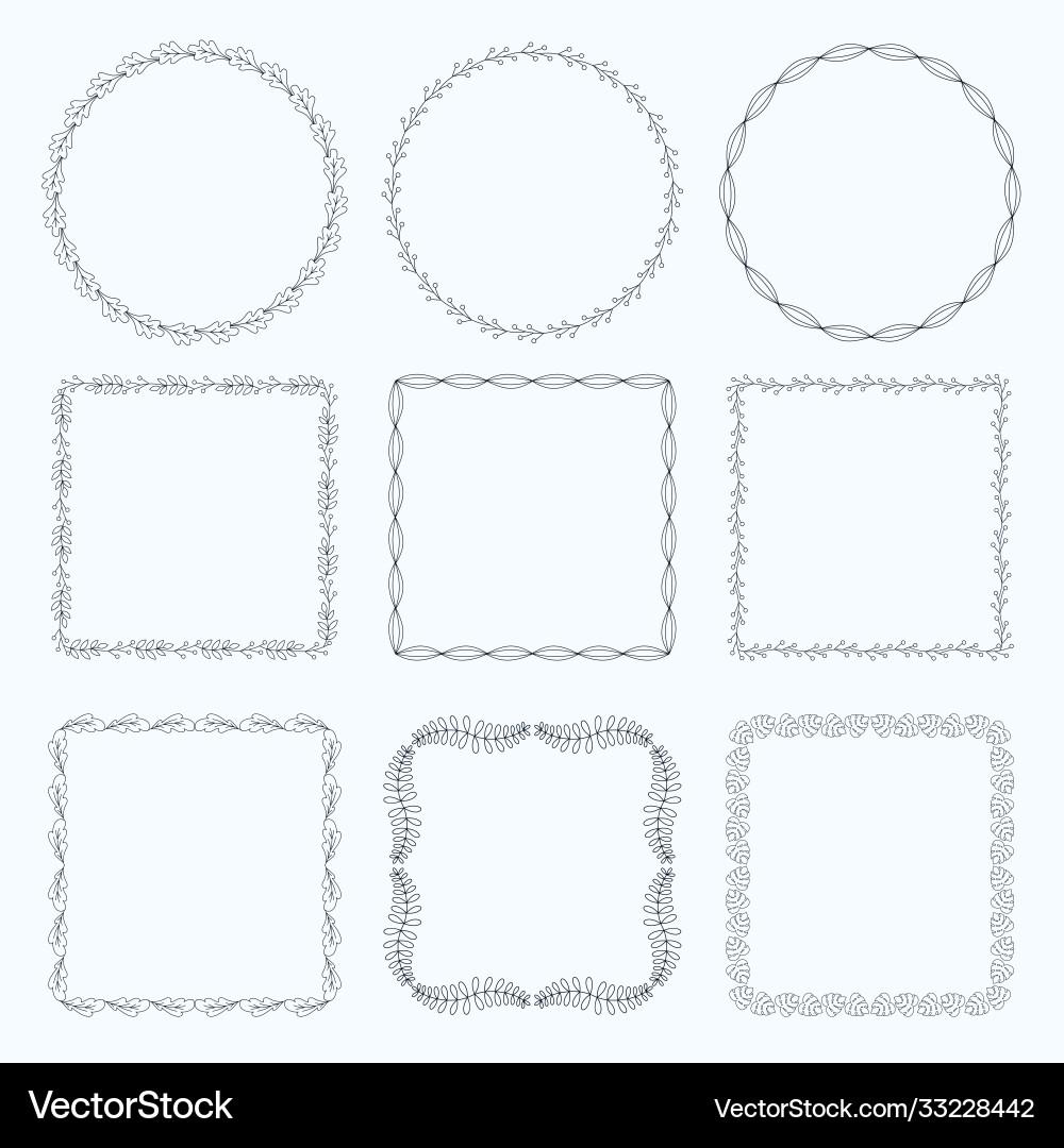 Decorative frames and borders square set Vector Image