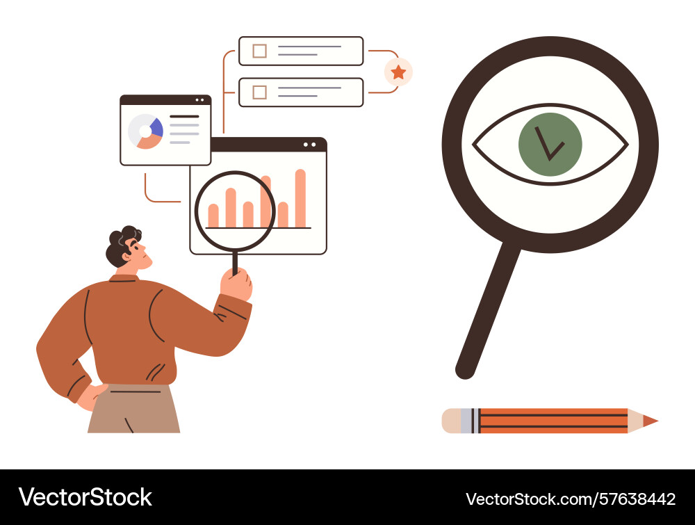 Man analyzing data charts and insights Man analyzing data charts and insights Vector Image